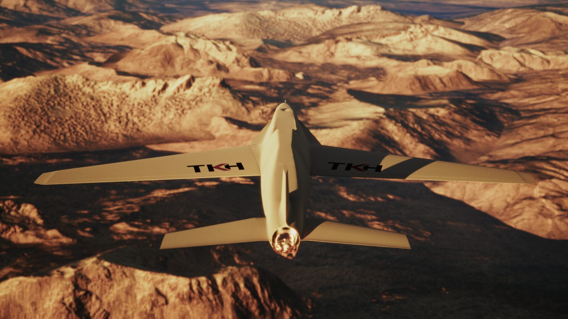 Velaris unmanned aerial platform on high-speed approach over mountain terrain